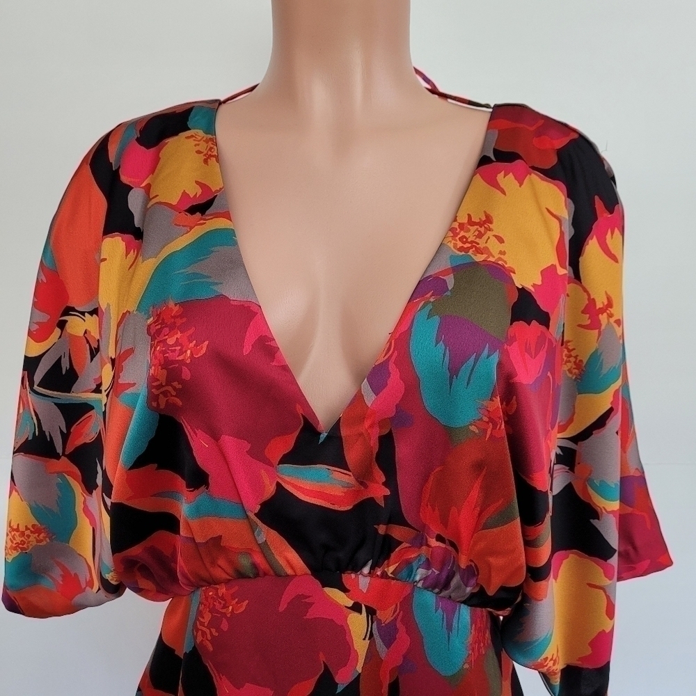 Aidan Mattox Printed Batwing Sleeve Dress 14 - Picture 3 of 11